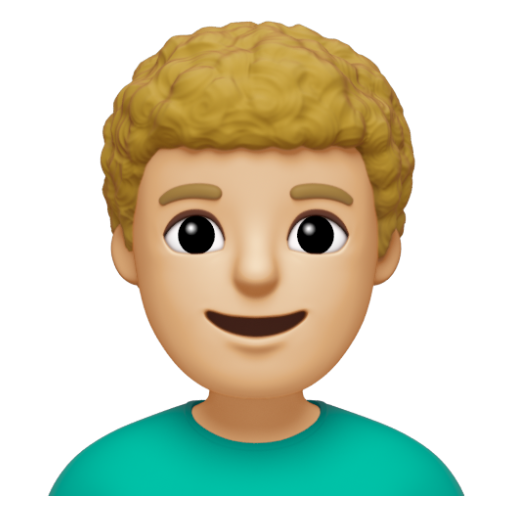 Emoji Đàn ông: màu da sáng trung bình, tóc xoăn 👨🏼‍🦱 dạng 3D