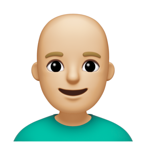 Emoji Đàn ông: màu da sáng trung bình, hói 👨🏼‍🦲 dạng 3D