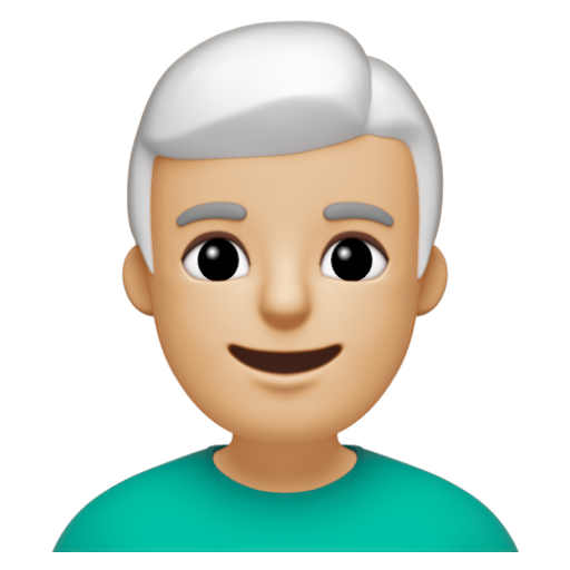 Emoji Đàn ông: màu da sáng trung bình, tóc trắng 👨🏼‍🦳 dạng 3D