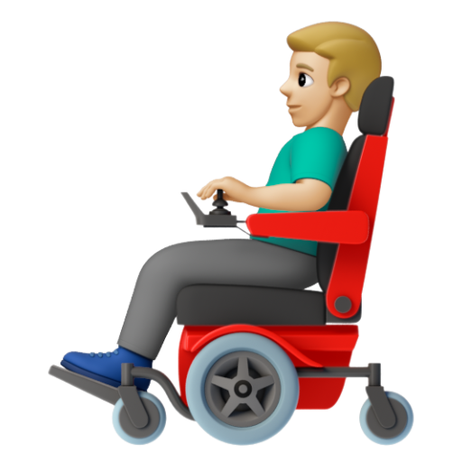 Emoji Người đàn ông trên xe lăn điện: màu da sáng trung bình 👨🏼‍🦼 dạng 3D