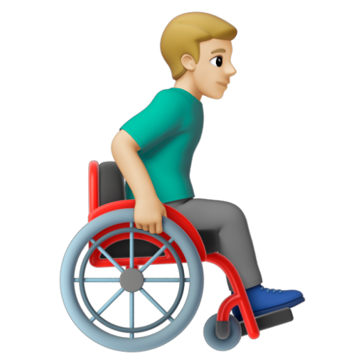 Emoji Người đàn ông trên xe lăn tay: màu da sáng trung bình, hướng sang phải 👨🏼‍🦽‍➡ dạng 3D