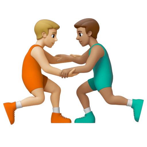 Emoji Những người đàn ông chơi vật: màu da sáng trung bình, màu da trung bình 👨🏼‍🫯‍👨🏽 dạng 3D