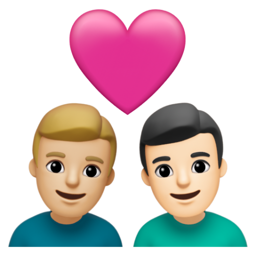 Emoji Cặp đôi với trái tim: đàn ông, đàn ông, màu da sáng trung bình, màu da sáng 👨🏼‍❤‍👨🏻 dạng 3D