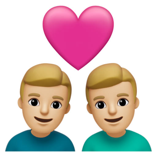 Emoji Cặp đôi với trái tim: đàn ông, đàn ông, màu da sáng trung bình 👨🏼‍❤‍👨🏼 dạng 3D