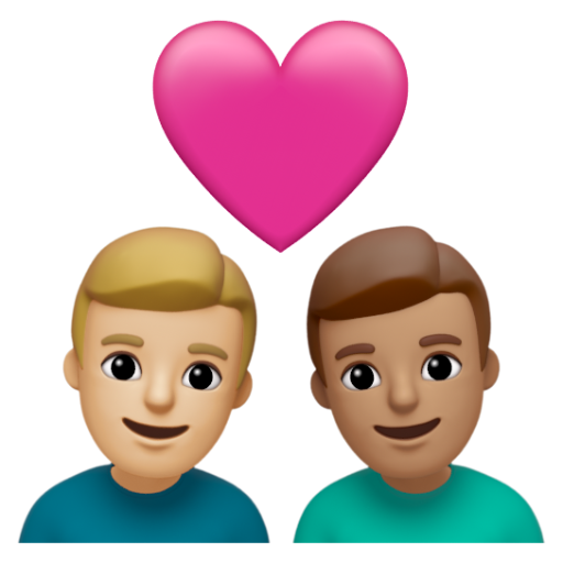 Emoji Cặp đôi với trái tim: đàn ông, đàn ông, màu da sáng trung bình, màu da trung bình 👨🏼‍❤‍👨🏽 dạng 3D