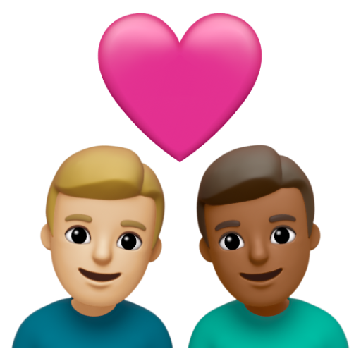 Emoji Cặp đôi với trái tim: đàn ông, đàn ông, màu da sáng trung bình, màu da tối trung bình 👨🏼‍❤‍👨🏾 dạng 3D