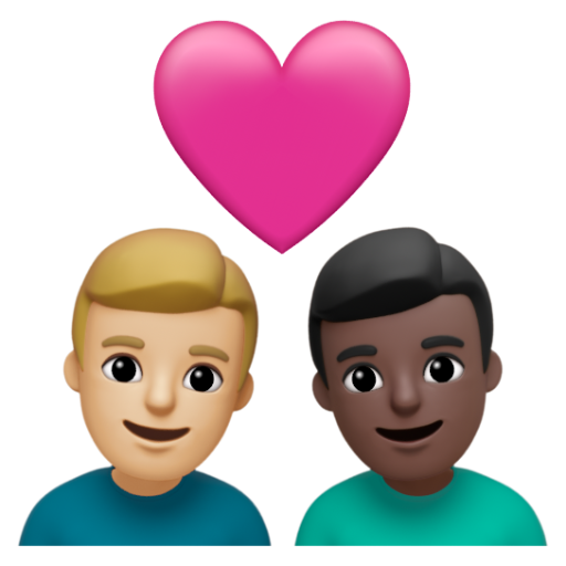 Emoji Cặp đôi với trái tim: đàn ông, đàn ông, màu da sáng trung bình, màu da tối 👨🏼‍❤‍👨🏿 dạng 3D