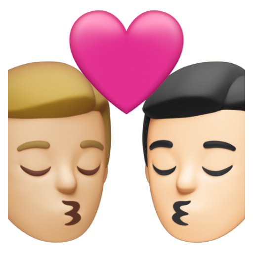 Emoji Nụ hôn: đàn ông, đàn ông, màu da sáng trung bình, màu da sáng 👨🏼‍❤‍💋‍👨🏻 dạng 3D