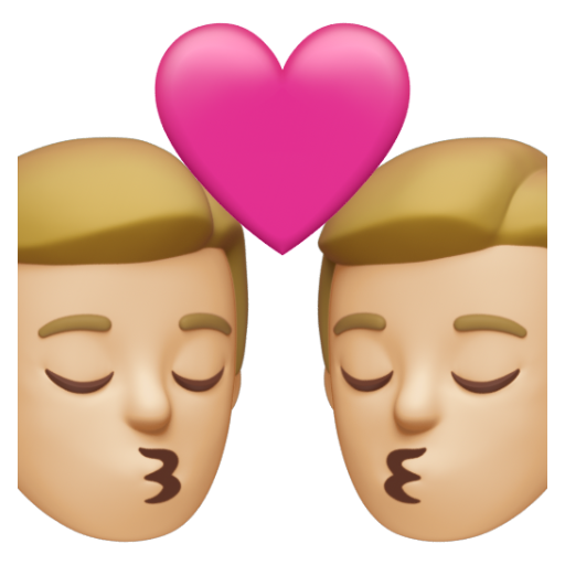 Emoji Nụ hôn: đàn ông, đàn ông, màu da sáng trung bình 👨🏼‍❤‍💋‍👨🏼 dạng 3D