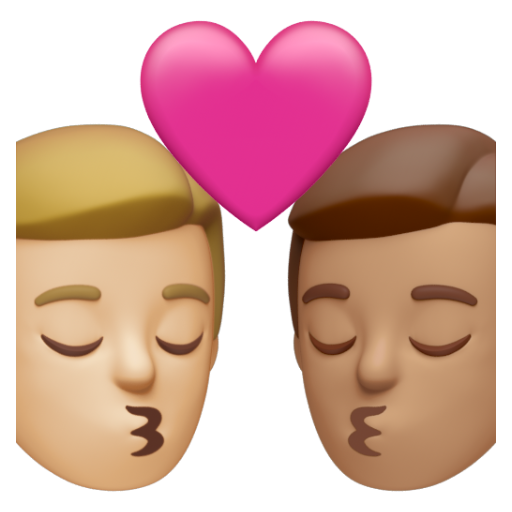 Emoji Nụ hôn: đàn ông, đàn ông, màu da sáng trung bình, màu da trung bình 👨🏼‍❤‍💋‍👨🏽 dạng 3D