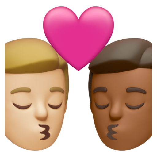 Emoji Nụ hôn: đàn ông, đàn ông, màu da sáng trung bình, màu da tối trung bình 👨🏼‍❤‍💋‍👨🏾 dạng 3D