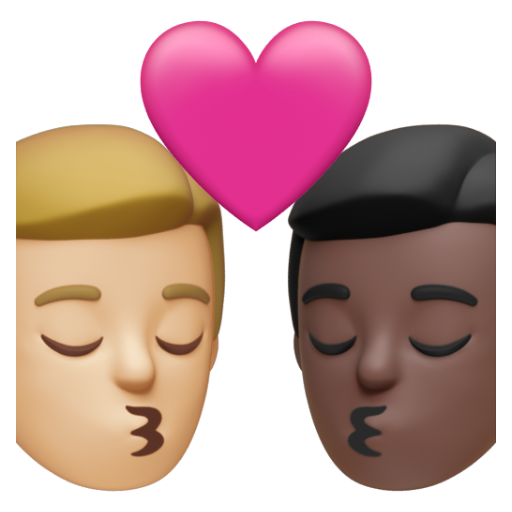 Emoji Nụ hôn: đàn ông, đàn ông, màu da sáng trung bình, màu da tối 👨🏼‍❤‍💋‍👨🏿 dạng 3D