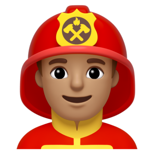 Emoji Lính cứu hỏa nam: màu da trung bình 👨🏽‍🚒 dạng 3D