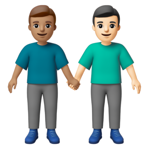Emoji Hai người đàn ông nắm tay: màu da trung bình, màu da sáng 👨🏽‍🤝‍👨🏻 dạng 3D