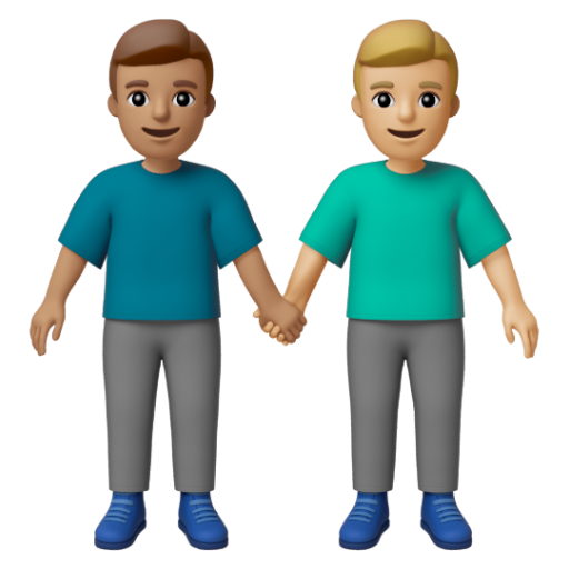 Emoji Hai người đàn ông nắm tay: màu da trung bình, màu da sáng trung bình 👨🏽‍🤝‍👨🏼 dạng 3D