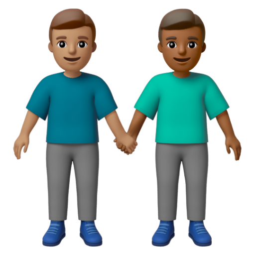 Emoji Hai người đàn ông nắm tay: màu da trung bình, màu da tối trung bình 👨🏽‍🤝‍👨🏾 dạng 3D