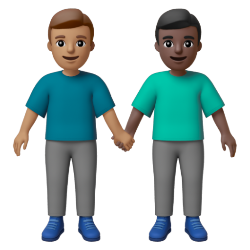 Emoji Hai người đàn ông nắm tay: màu da trung bình, màu da tối 👨🏽‍🤝‍👨🏿 dạng 3D