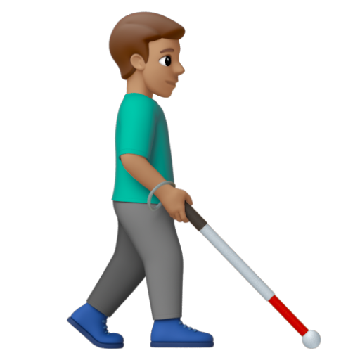 Emoji Người đàn ông với gậy dò đường: màu da trung bình, hướng sang phải 👨🏽‍🦯‍➡ dạng 3D