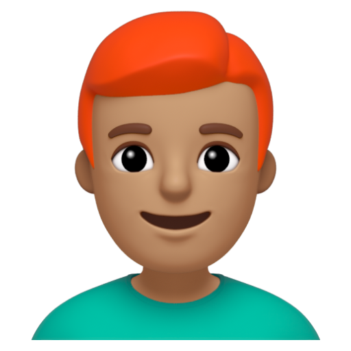 Emoji Đàn ông: màu da trung bình, tóc đỏ 👨🏽‍🦰 dạng 3D