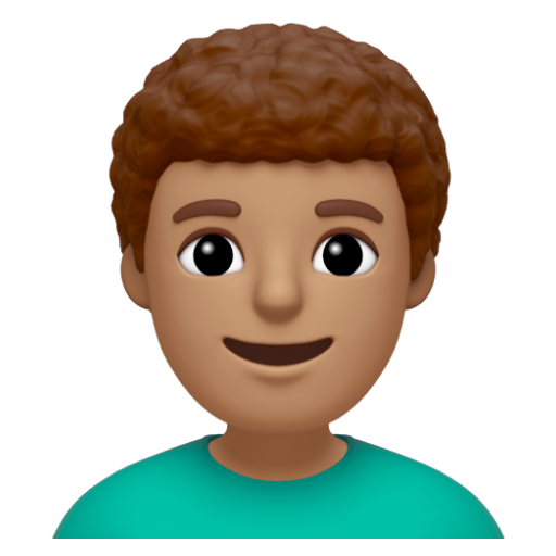 Emoji Đàn ông: màu da trung bình, tóc xoăn 👨🏽‍🦱 dạng 3D