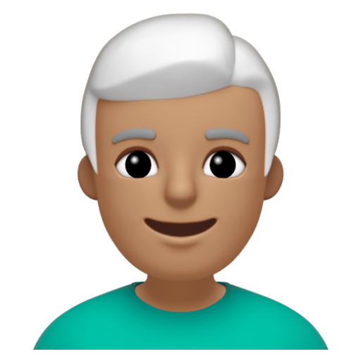 Emoji Đàn ông: màu da trung bình, tóc trắng 👨🏽‍🦳 dạng 3D