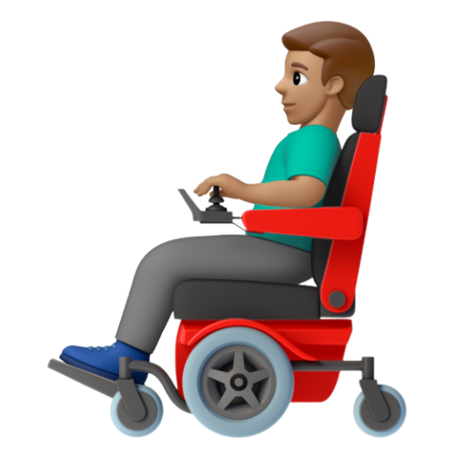 Emoji Người đàn ông trên xe lăn điện: màu da trung bình 👨🏽‍🦼 dạng 3D