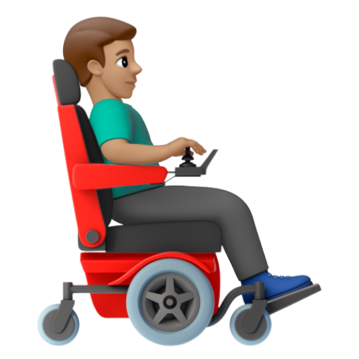 Emoji Người đàn ông trên xe lăn điện: màu da trung bình, hướng sang phải 👨🏽‍🦼‍➡ dạng 3D