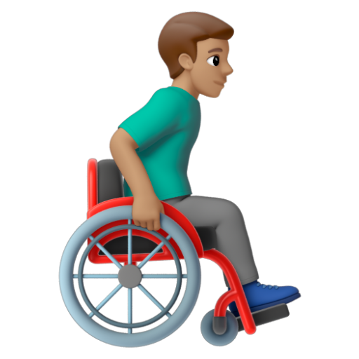 Emoji Người đàn ông trên xe lăn tay: màu da trung bình, hướng sang phải 👨🏽‍🦽‍➡ dạng 3D