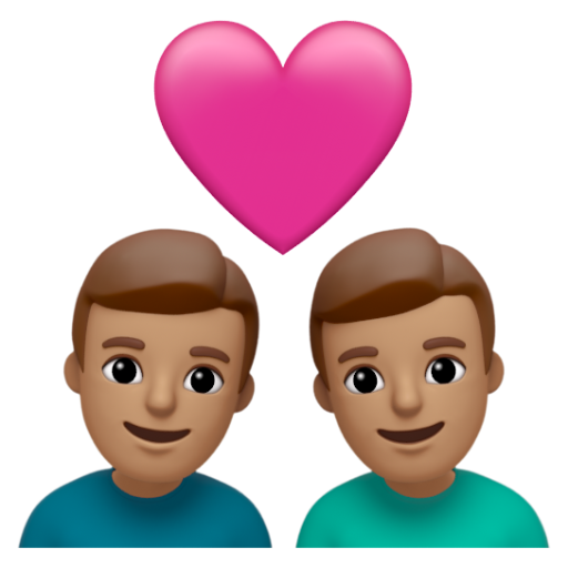 Emoji Cặp đôi với trái tim: đàn ông, đàn ông, màu da trung bình 👨🏽‍❤‍👨🏽 dạng 3D