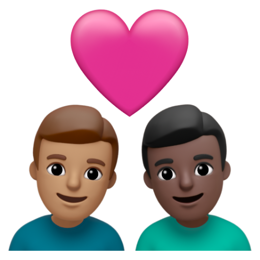 Emoji Cặp đôi với trái tim: đàn ông, đàn ông, màu da trung bình, màu da tối 👨🏽‍❤‍👨🏿 dạng 3D