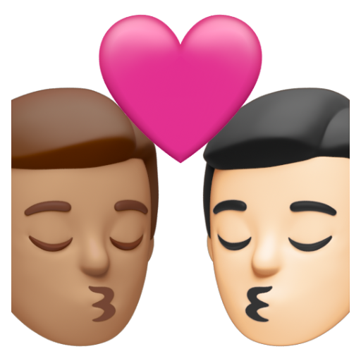 Emoji Nụ hôn: đàn ông, đàn ông, màu da trung bình, màu da sáng 👨🏽‍❤‍💋‍👨🏻 dạng 3D