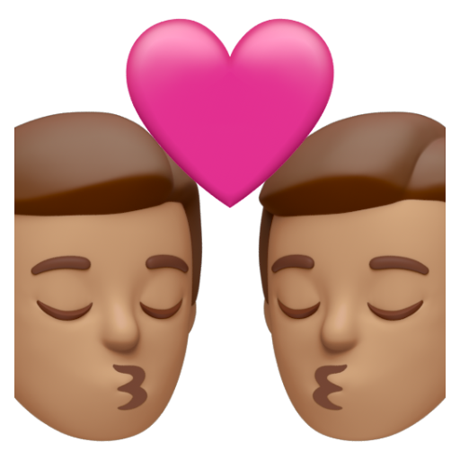 Emoji Nụ hôn: đàn ông, đàn ông, màu da trung bình 👨🏽‍❤‍💋‍👨🏽 dạng 3D