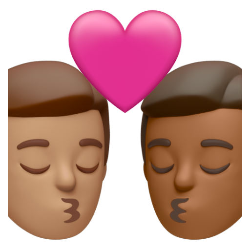 Emoji Nụ hôn: đàn ông, đàn ông, màu da trung bình, màu da tối trung bình 👨🏽‍❤‍💋‍👨🏾 dạng 3D