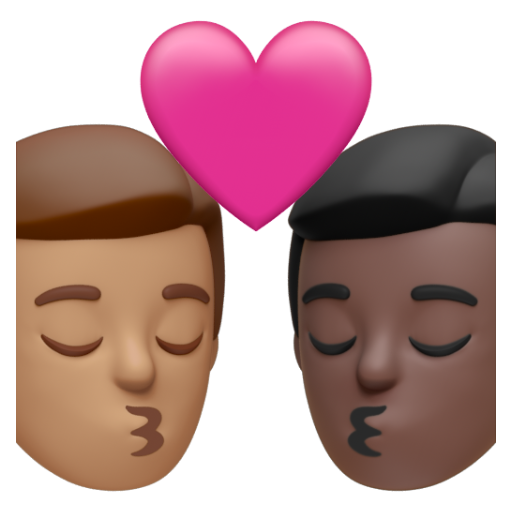 Emoji Nụ hôn: đàn ông, đàn ông, màu da trung bình, màu da tối 👨🏽‍❤‍💋‍👨🏿 dạng 3D