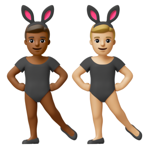 Emoji Những người đàn ông đeo tai thỏ: màu da tối trung bình, màu da sáng trung bình 👨🏾‍🐰‍👨🏼 dạng 3D