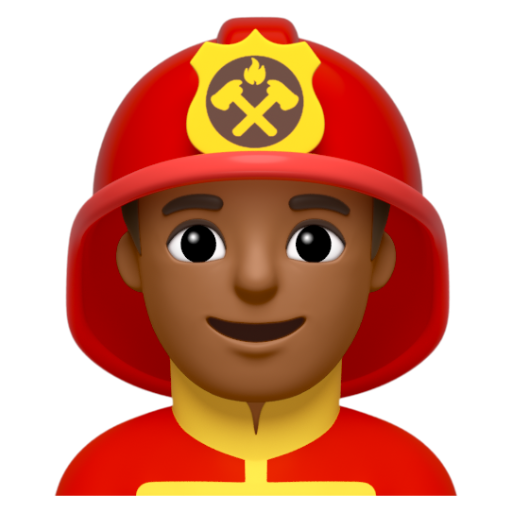 Emoji Lính cứu hỏa nam: màu da tối trung bình 👨🏾‍🚒 dạng 3D