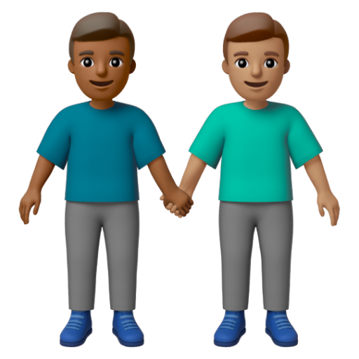Emoji Hai người đàn ông nắm tay: màu da tối trung bình, màu da trung bình 👨🏾‍🤝‍👨🏽 dạng 3D