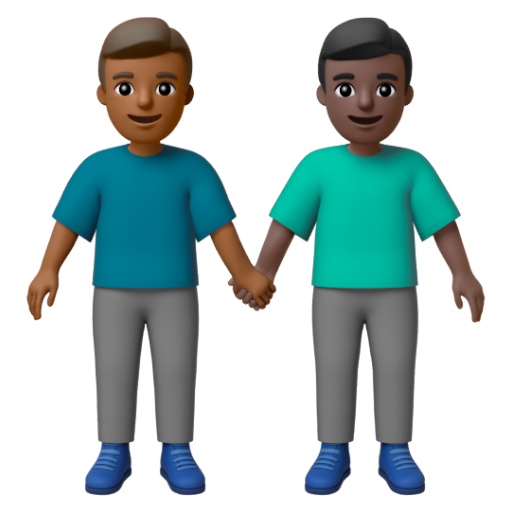 Emoji Hai người đàn ông nắm tay: màu da tối trung bình, màu da tối 👨🏾‍🤝‍👨🏿 dạng 3D