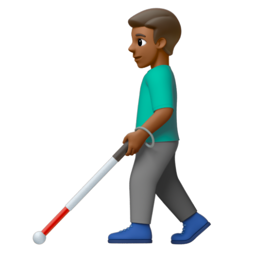 Emoji Người đàn ông với gậy dò đường: màu da tối trung bình 👨🏾‍🦯 dạng 3D