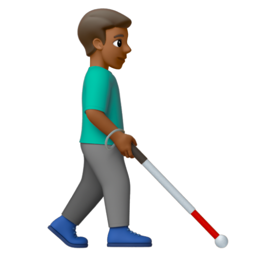Emoji Người đàn ông với gậy dò đường: màu da tối trung bình, hướng sang phải 👨🏾‍🦯‍➡ dạng 3D