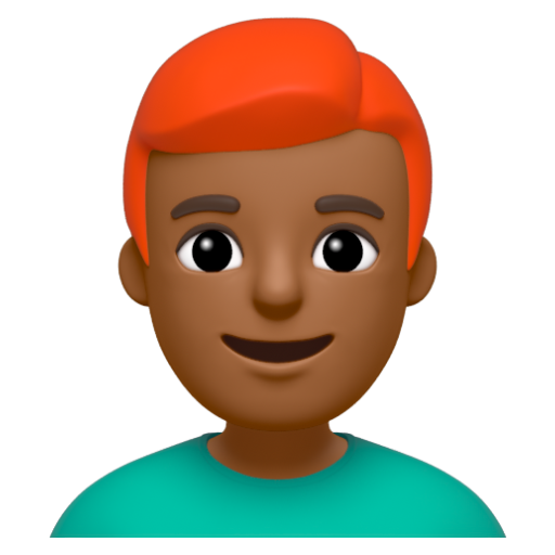 Emoji Đàn ông: màu da tối trung bình, tóc đỏ 👨🏾‍🦰 dạng 3D