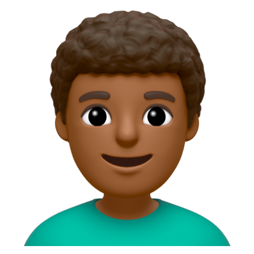 Emoji Đàn ông: màu da tối trung bình, tóc xoăn 👨🏾‍🦱 dạng 3D