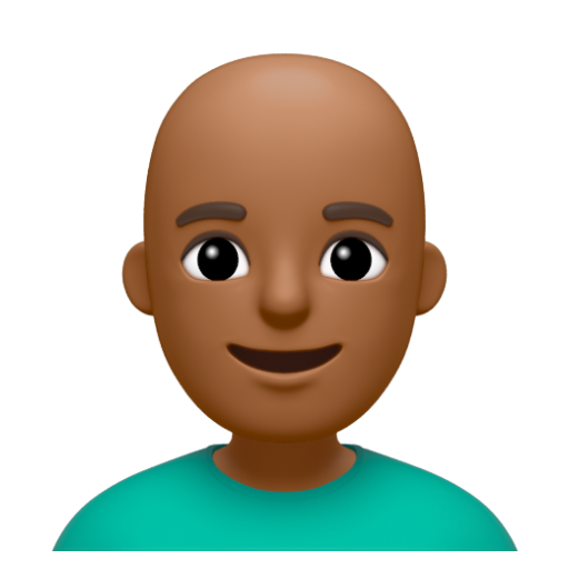 Emoji Đàn ông: màu da tối trung bình, hói 👨🏾‍🦲 dạng 3D