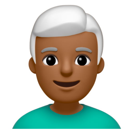 Emoji Đàn ông: màu da tối trung bình, tóc trắng 👨🏾‍🦳 dạng 3D