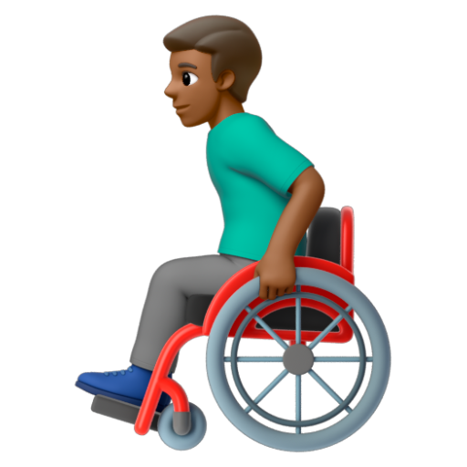 Emoji Người đàn ông trên xe lăn tay: màu da tối trung bình 👨🏾‍🦽 dạng 3D