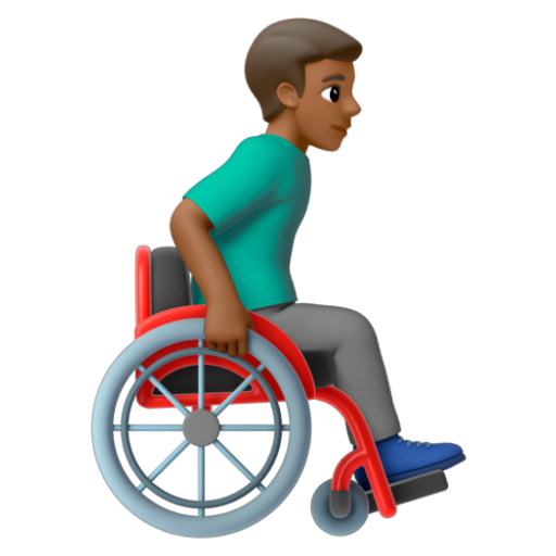 Emoji Người đàn ông trên xe lăn tay: màu da tối trung bình, hướng sang phải 👨🏾‍🦽‍➡ dạng 3D