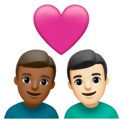 Emoji Cặp đôi với trái tim: đàn ông, đàn ông, màu da tối trung bình, màu da sáng 👨🏾‍❤‍👨🏻 dạng 3D