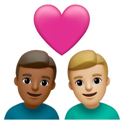 Emoji Cặp đôi với trái tim: đàn ông, đàn ông, màu da tối trung bình, màu da sáng trung bình 👨🏾‍❤‍👨🏼 dạng 3D