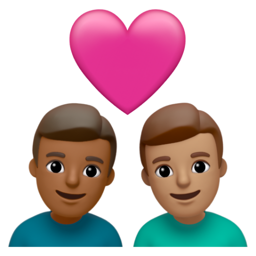Emoji Cặp đôi với trái tim: đàn ông, đàn ông, màu da tối trung bình, màu da trung bình 👨🏾‍❤‍👨🏽 dạng 3D