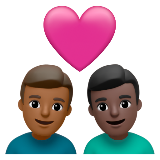 Emoji Cặp đôi với trái tim: đàn ông, đàn ông, màu da tối trung bình, màu da tối 👨🏾‍❤‍👨🏿 dạng 3D